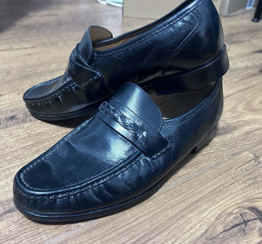 Barrington Men's Black Leather Slip-On Loafers Size 8.5 with Braided Strap